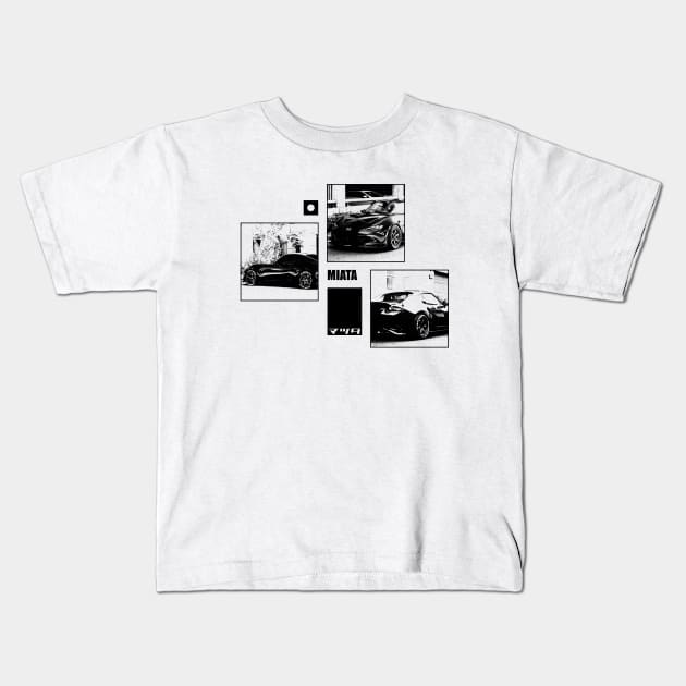 Mazda Miata MX-5 ND Black 'N White Archive Kids T-Shirt by Cero